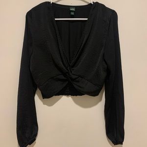 Black Satin Crop Top